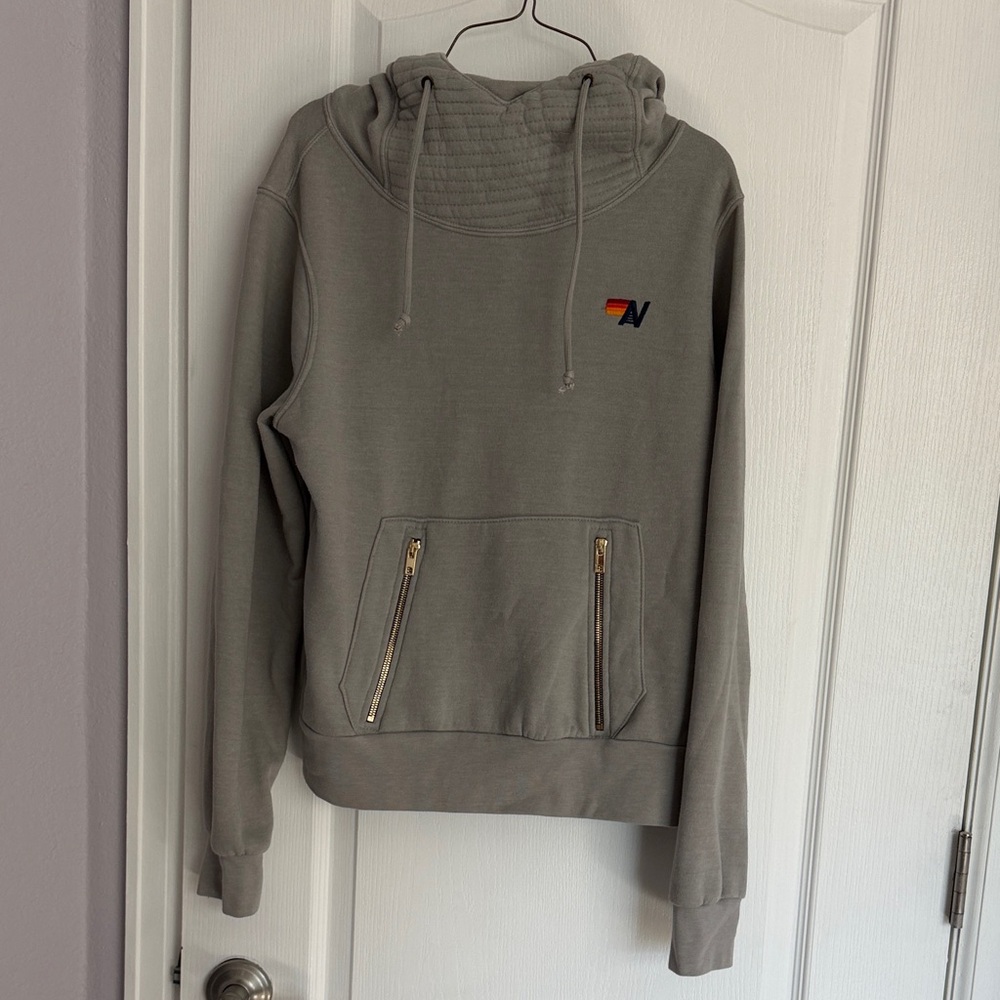 Aviator Nation Gray Hoodie with Small Multicolor Logo